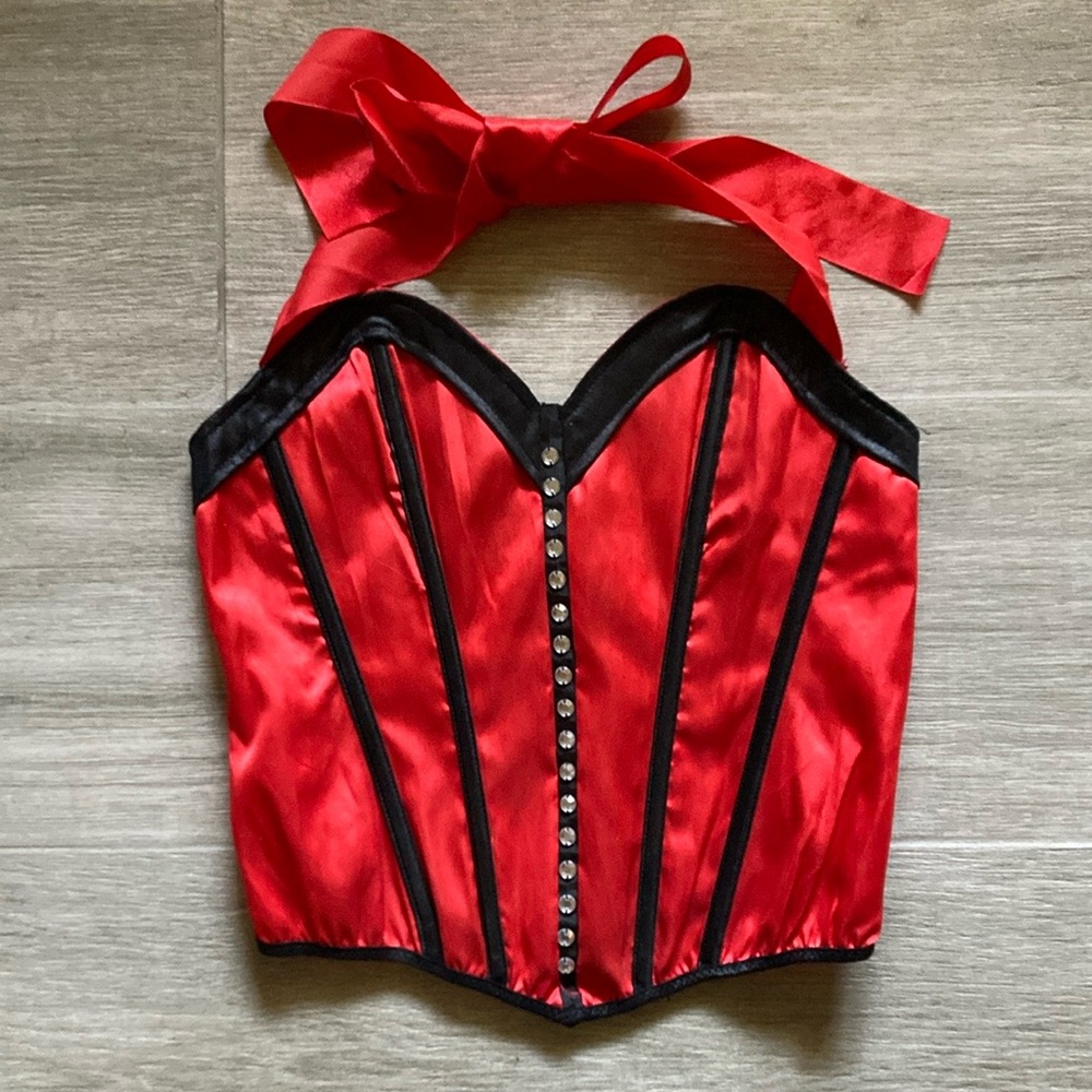 ❤️Leg Avenue Red Satin Corset Top with Black Trim XS